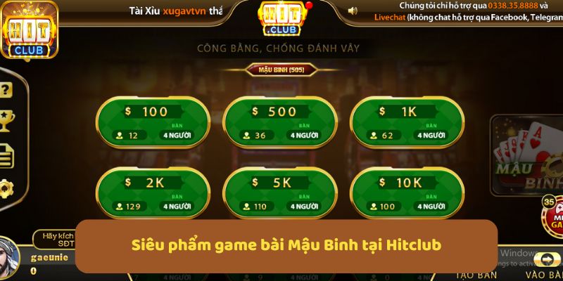 Siêu phẩm game bài Mậu Binh tại Hitclub